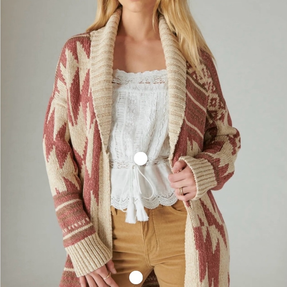 Lucky Brand Cozy Beige and Brown Patterned Sweater